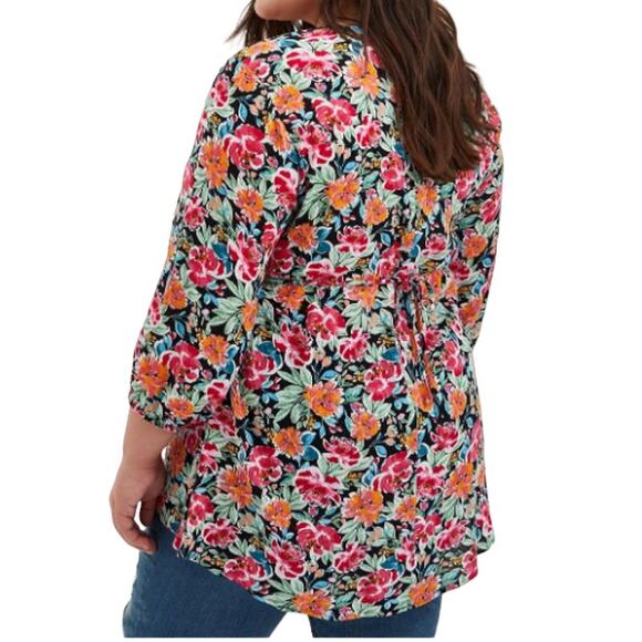 Torrid Black Floral Crinkle Gauze Hi-Low Tunic Top - Multicolor - Size 1 - Picture 3 of 13